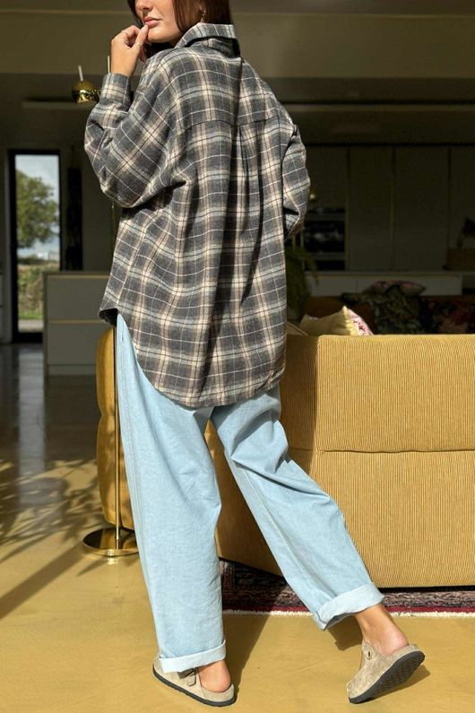 Patrick Plaid Brushed Cotton Shirt Grey